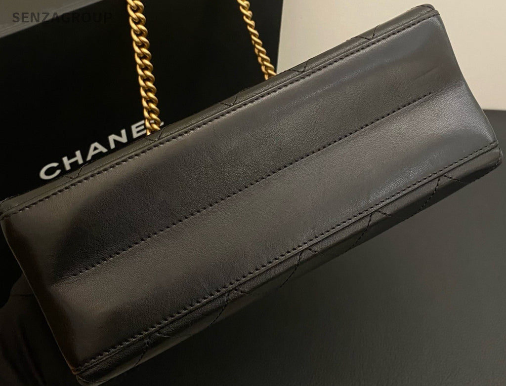 Chanel Lambskin Chain Shoulder Bag Black Gold Used Women Classic