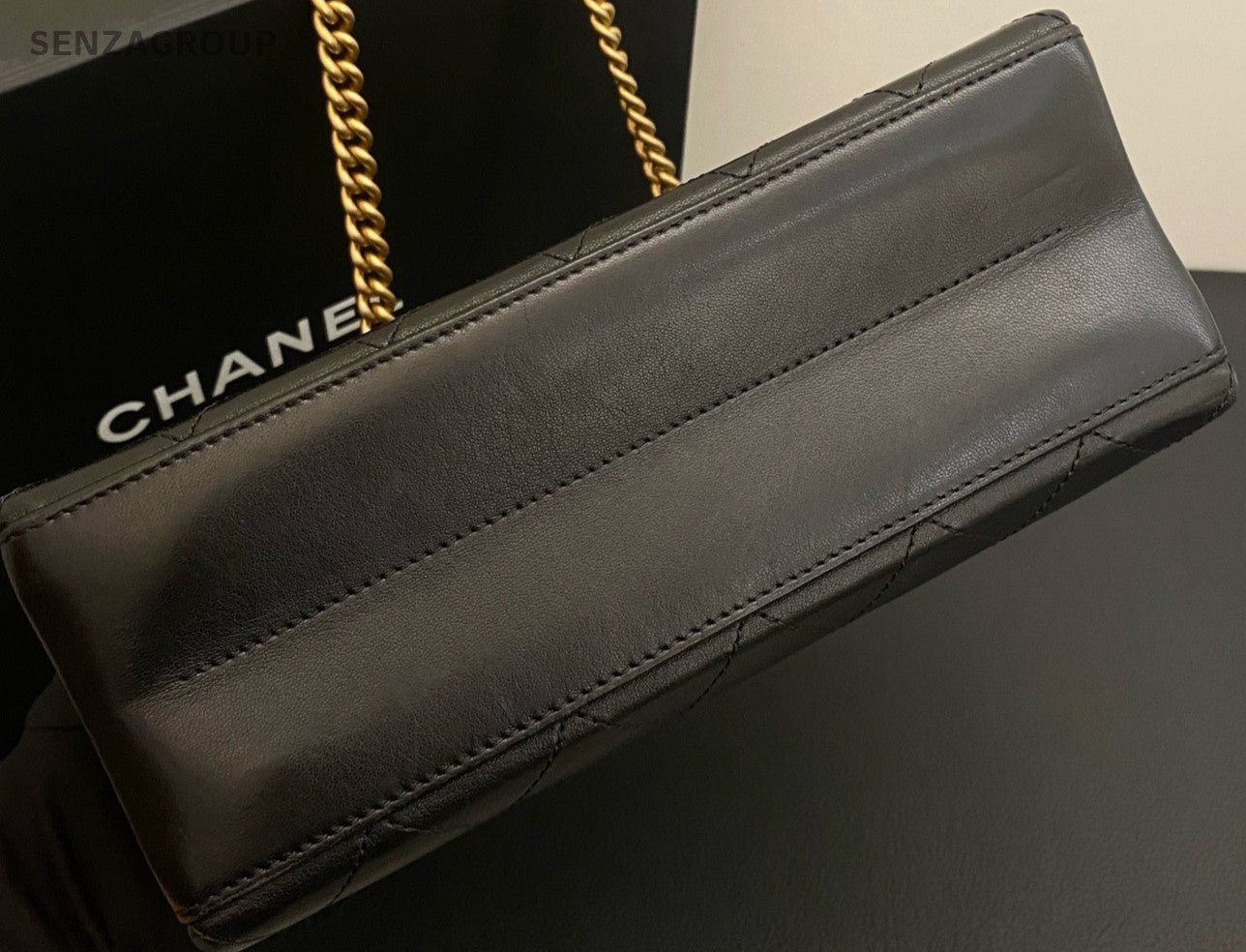 Chanel Lambskin Chain Shoulder Bag Black Gold Used Women Classic