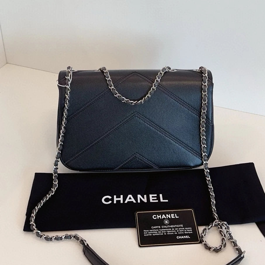 Chanel Cuba MM Chain Shoulder Crossbody Black Silver Women Classic