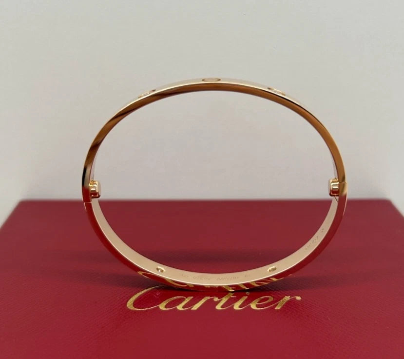 Cartier Love Classic Bracelet 18k Rose Gold 4Diamonds Double Screw Bangle Size18