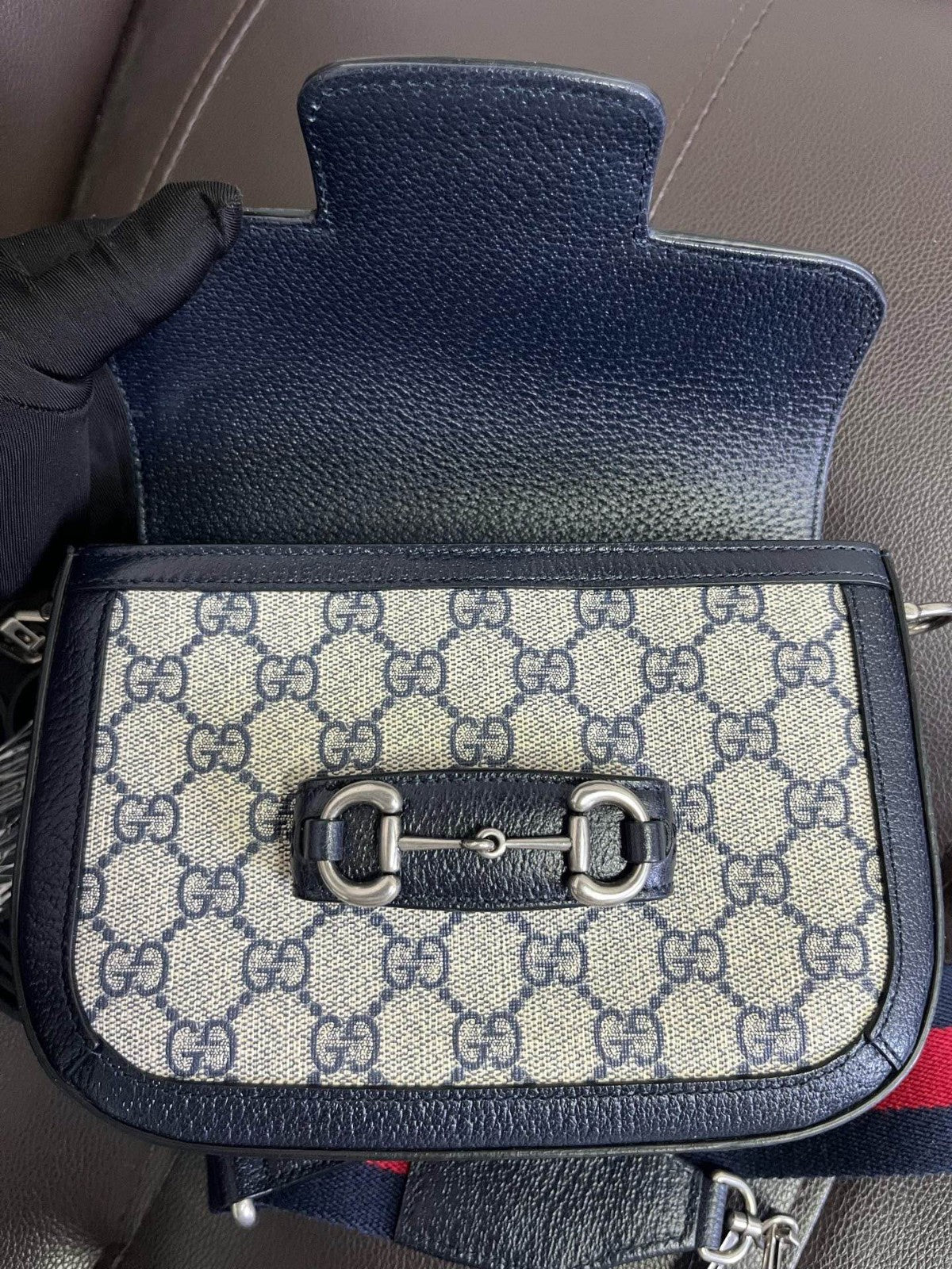 Gucci Ophidia Saddle Mini Shoulder Bag Crossbody Beige Blue Silver Women Classic