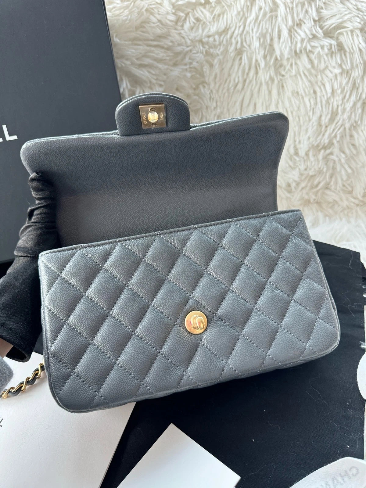 Chanel CF Handle Small Gray Leather Top Handle Handbag For Women
