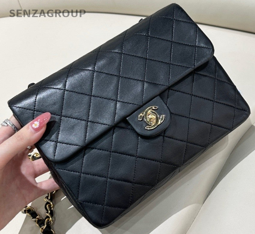Chanel 2ways Shoulder Crossbody Bag Black Gold Women