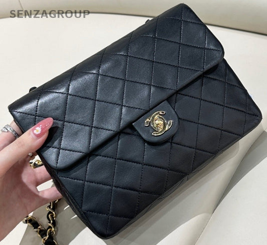 Chanel 2ways Shoulder Crossbody Bag Black Gold Women