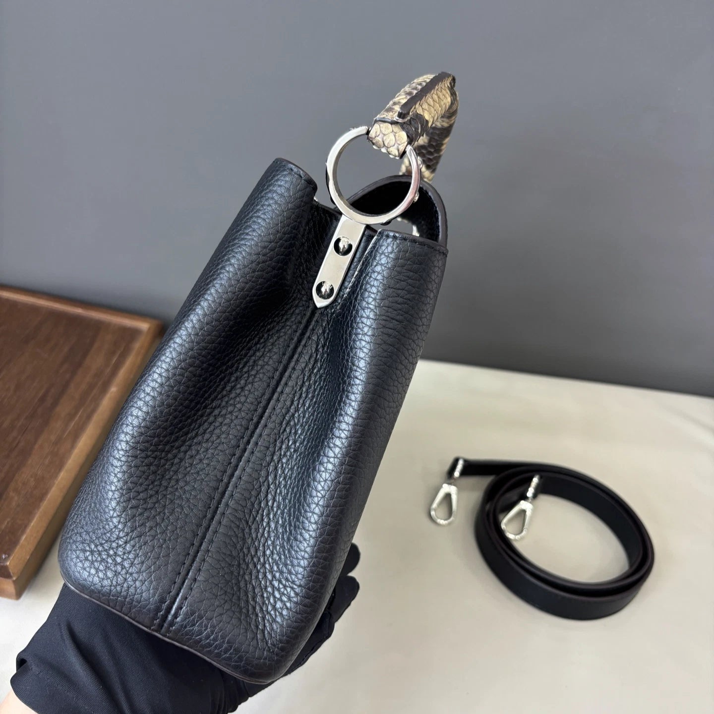 Louis Vuitton Capucines BB Snakeskin Handle Strap Black Handbag Crossbody