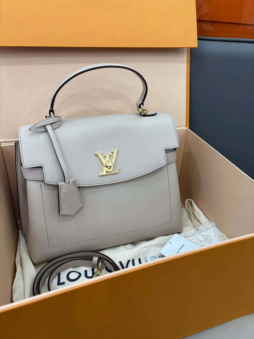 Louis Vuitton Lock Me Ever Medium Top Handle Bag Grey Gold Women Classic