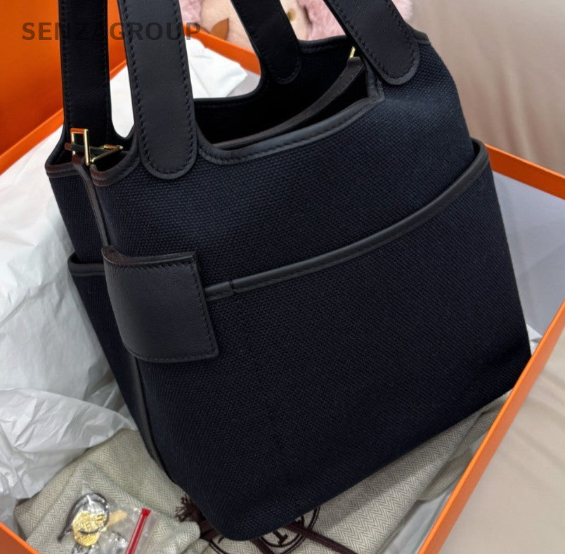 Hermes Cargo Picotin18 Top Handle Bag Black Gold Women Classic Fashion