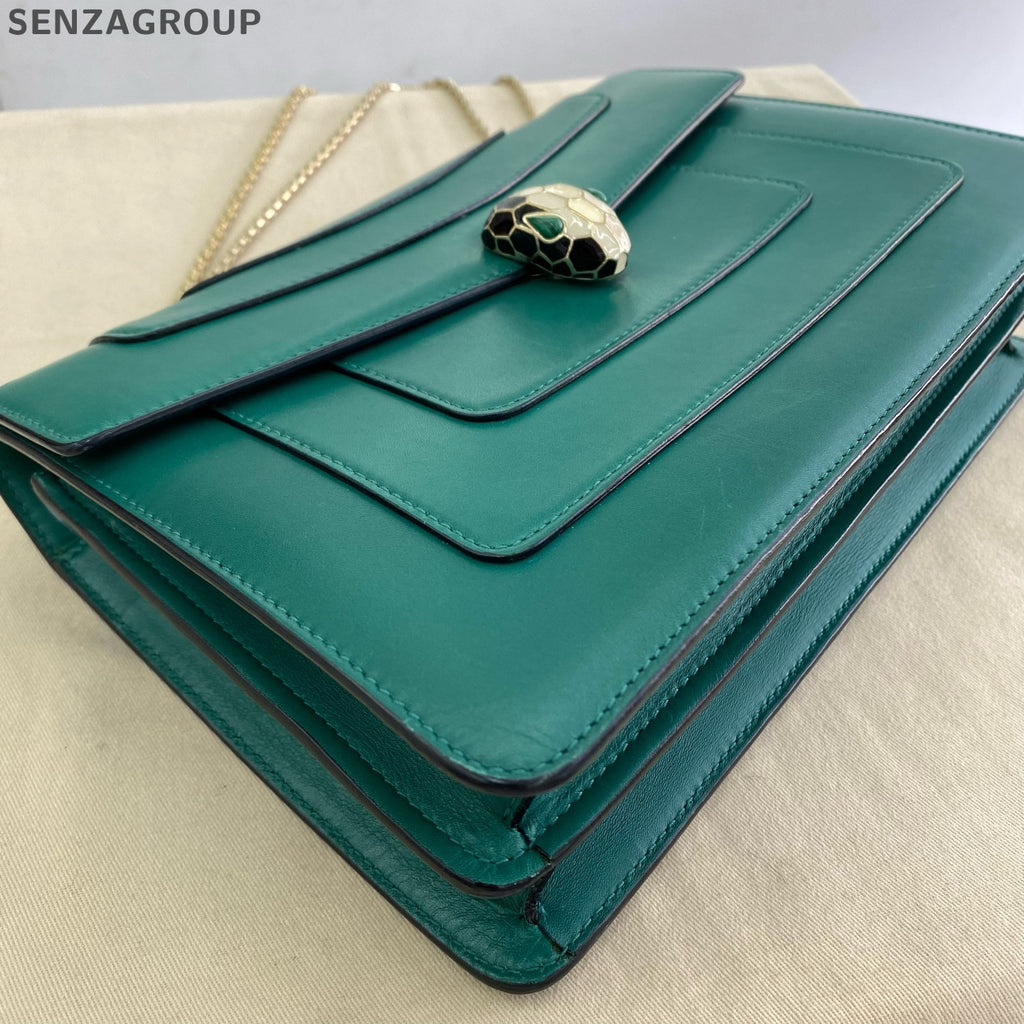 Bvlgari Serpenti Forever Medium Chain Shoulder Bag Green Gold Classic Women