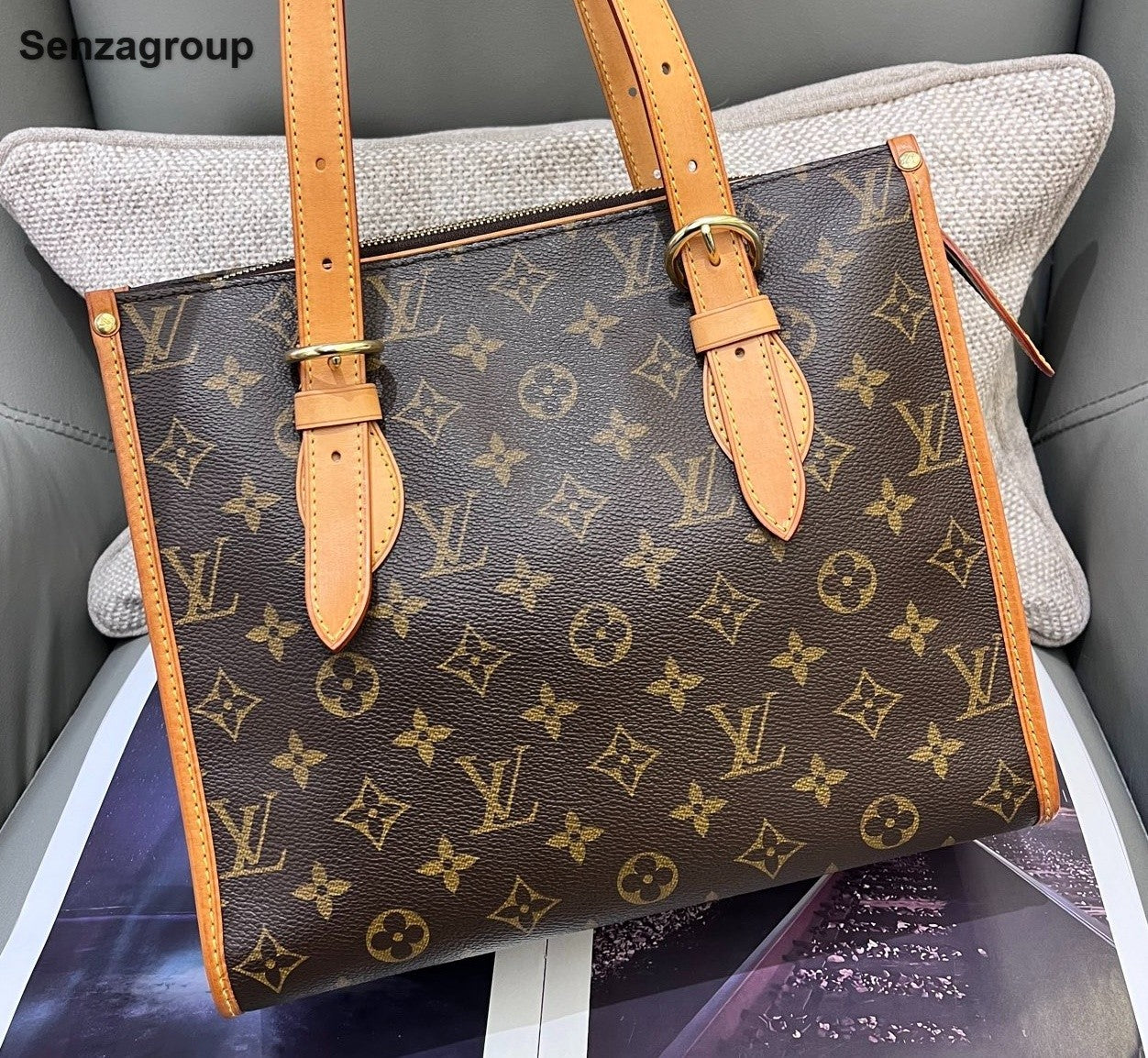 Louis Vuitton Monogram Tote Shoulder Bag Brown Gold Women Classic Vintage