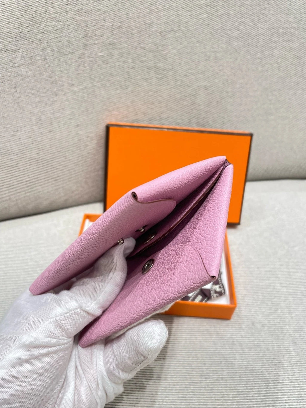 Hermes Purple Goat Leather Folded Card Wallet For Women