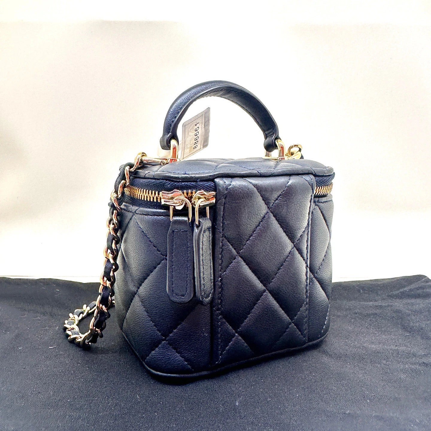 Chanel Vanity Gold Blue Crossbody Top Handle Excellent