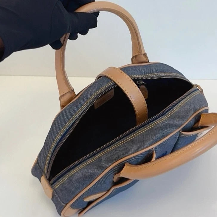 Christian Dior Denim Bowling Bag Top Handle Bag Blue Brown Women Fashion
