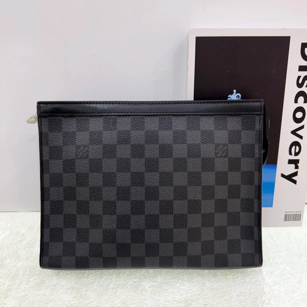 Louis Vuitton Black Grey Damier Canvas Clutch For Women
