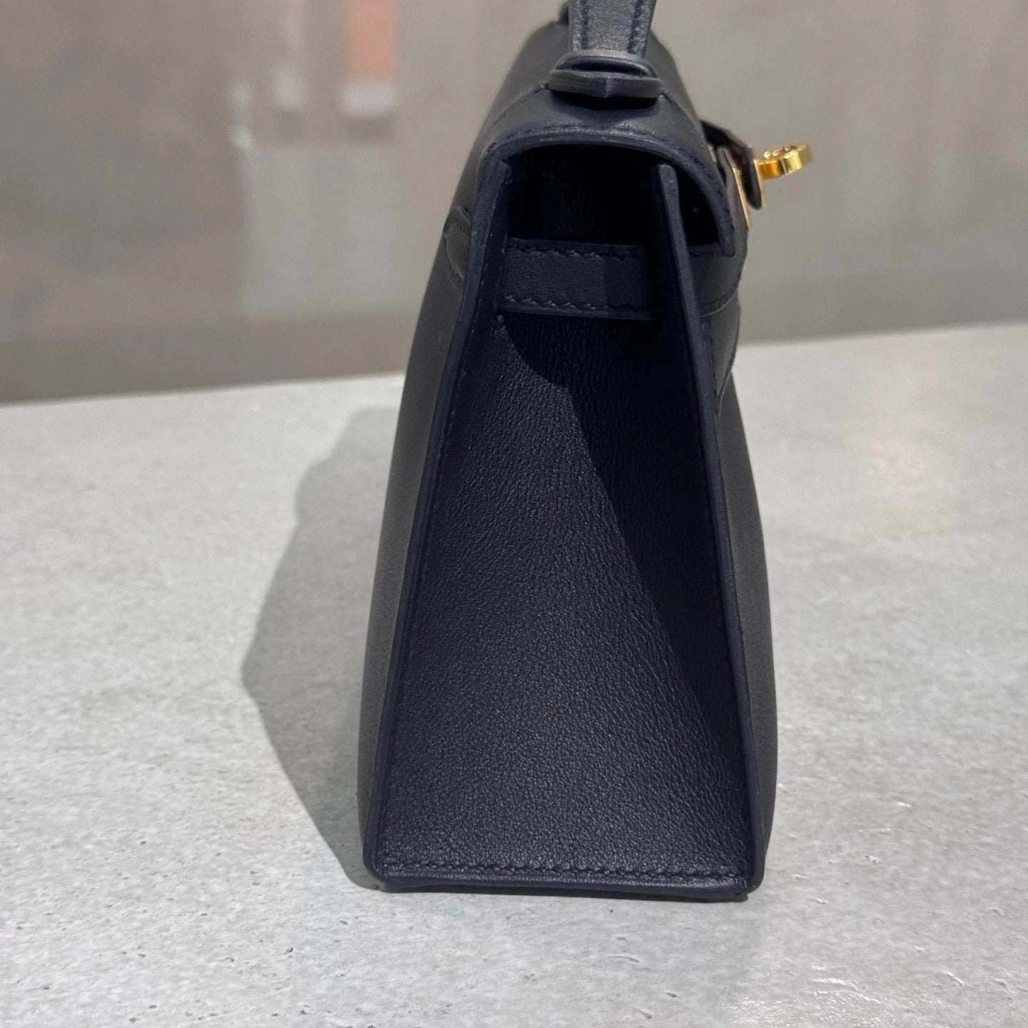 Hermes Black Gold Leather Mini Kelly Top Handle Bag For Women
