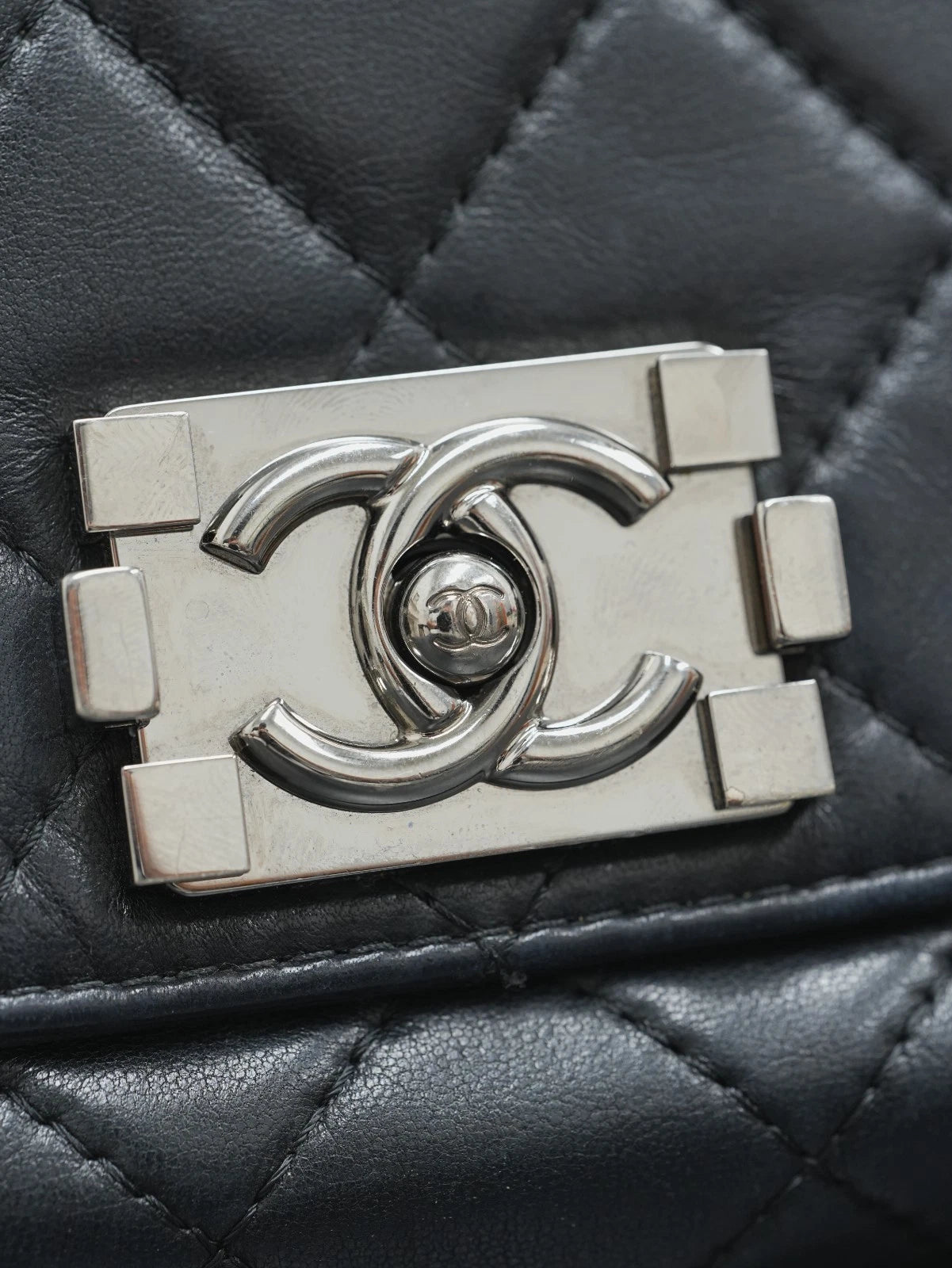 CHANEL Leboy Diamond pattern Chain Shoulder Bag Black Silver - Pre-Owned