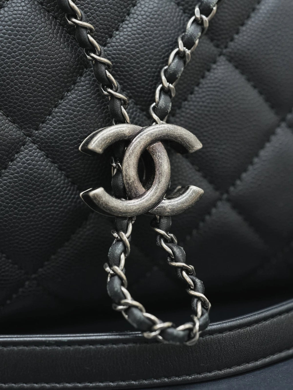 CHANEL CC Top Handle Diamond pattern Chain Shoulder Bag Black Silver - Pre-Owned
