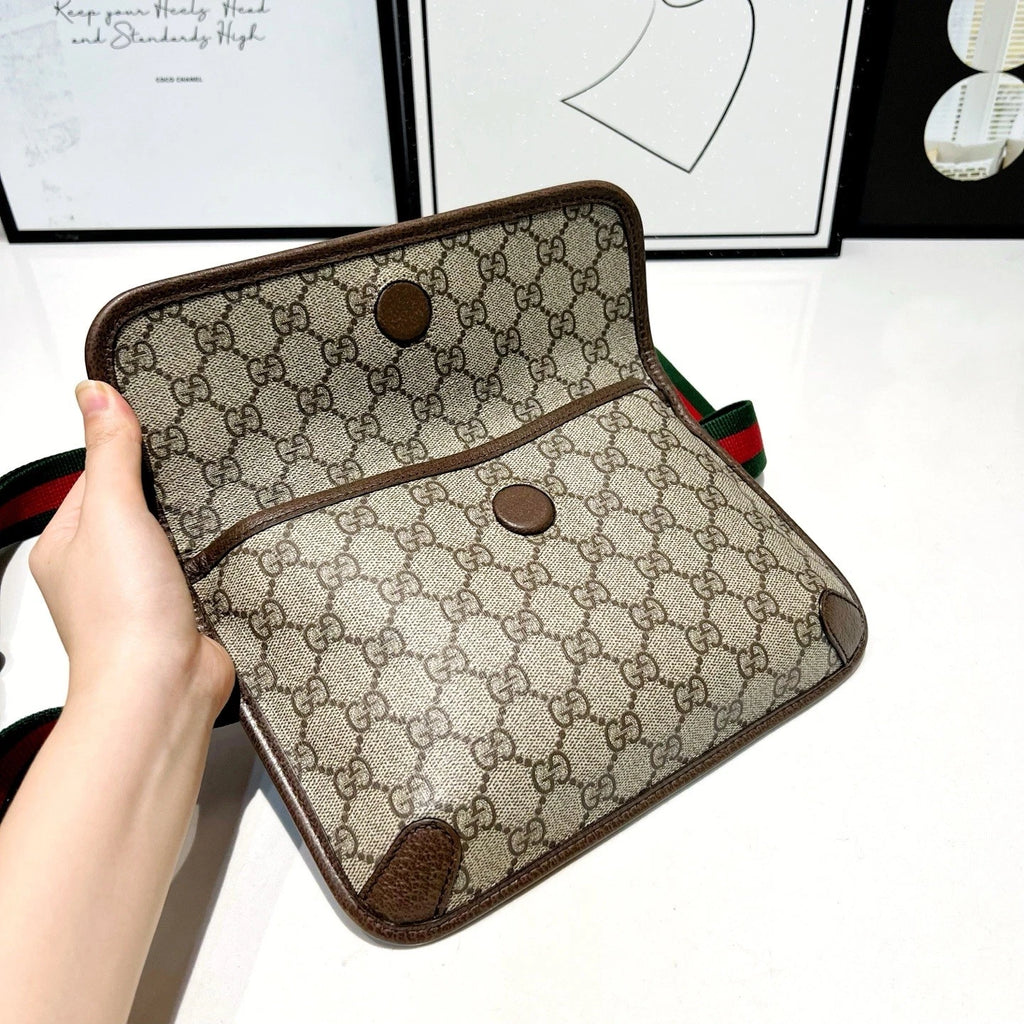 Gucci Beige GG Supreme Canvas Brown Trim Crossbody Women