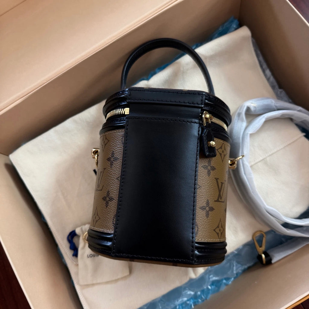 Louis Vuitton Cannes Monogram Top Handle Crossbody Brown Gold Women Classic