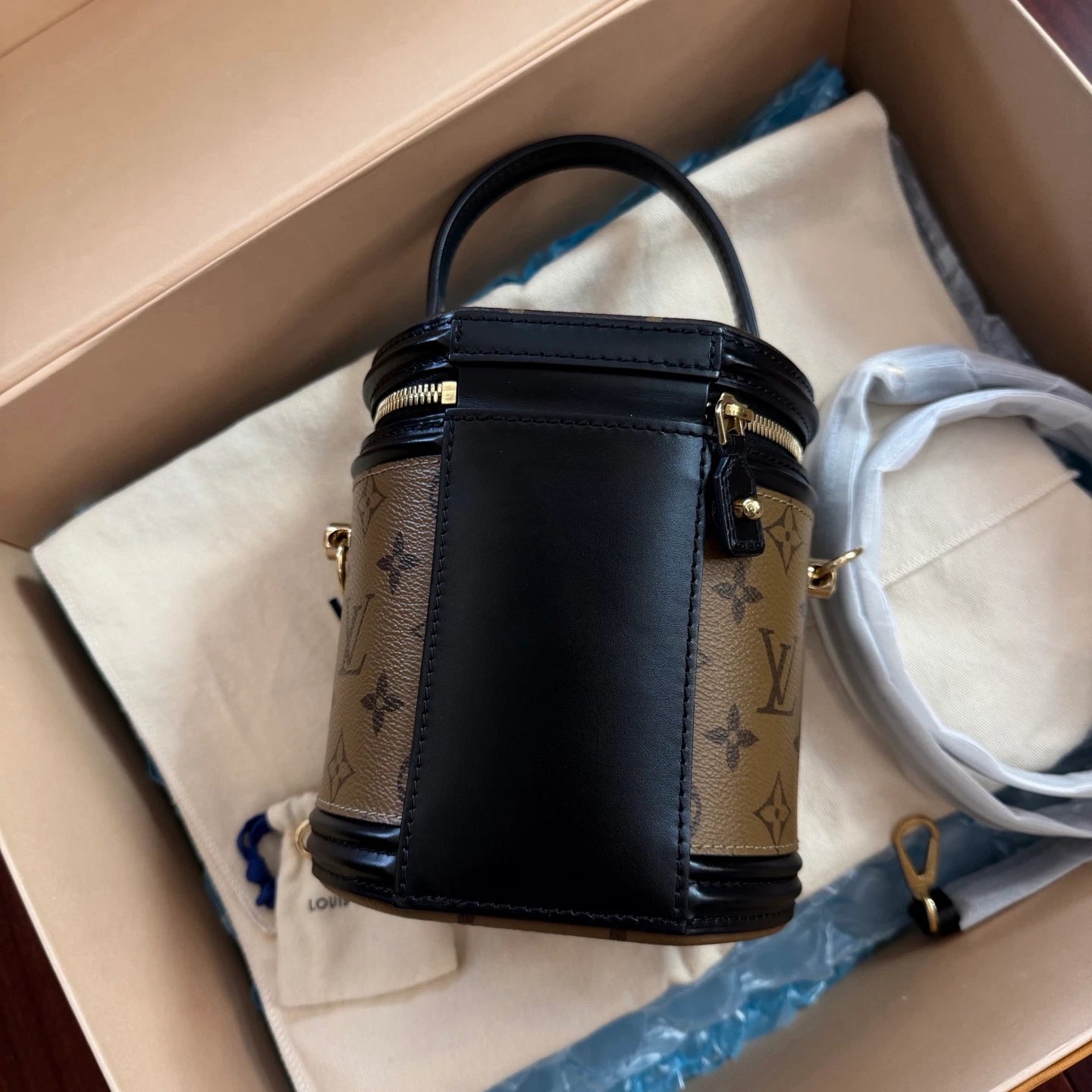Louis Vuitton Cannes Monogram Top Handle Crossbody Brown Gold Women Classic