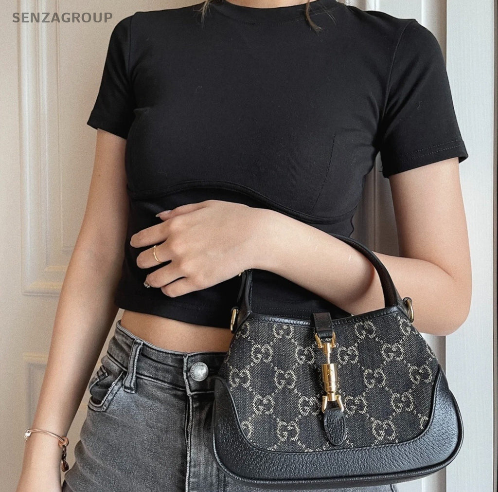 Gucci Jackie 1961  Denim Mini Shoulder Crossbody Bag Black Women