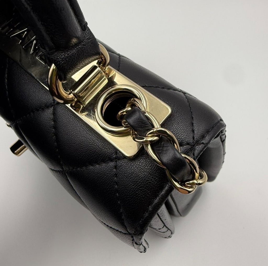 Chanel Trendy CC Lambskin Mini Top Handle Shoulder Crossbody Black Gold Women