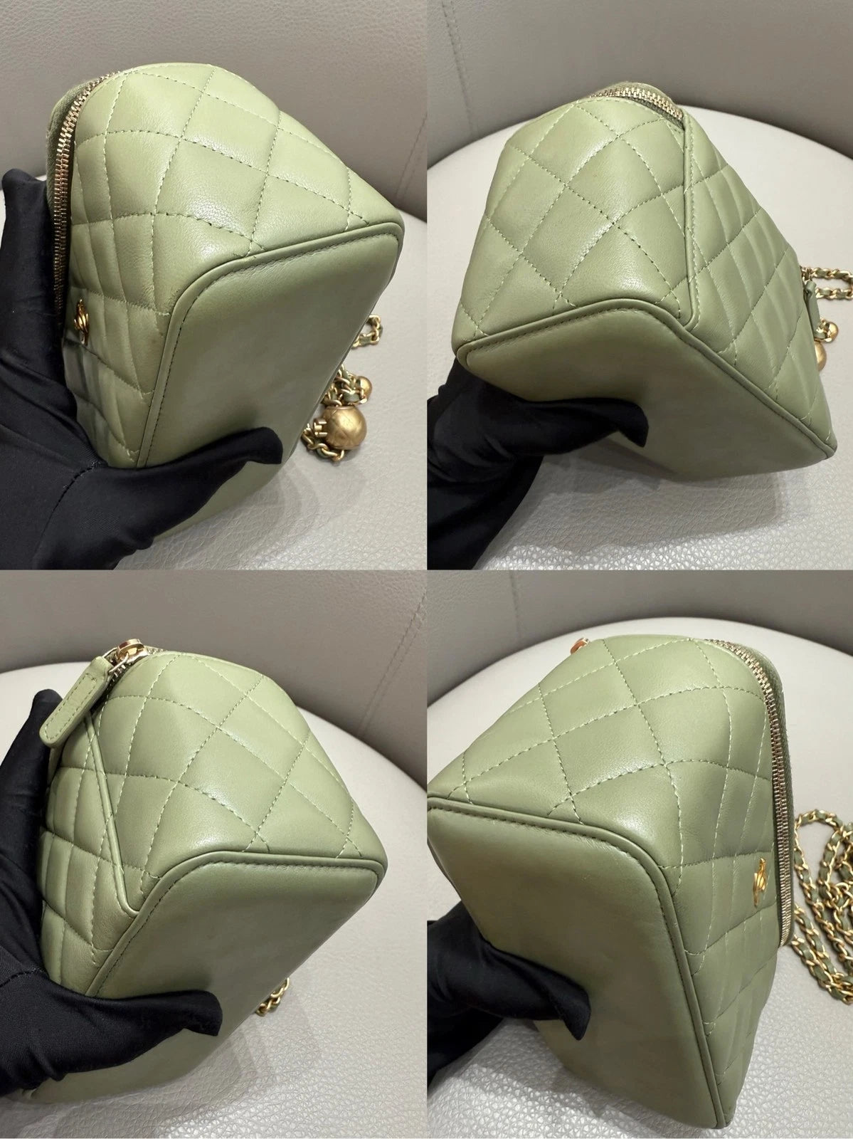 CHANEL Green Lambskin Long Vanity Box Shoulder Bag For Women