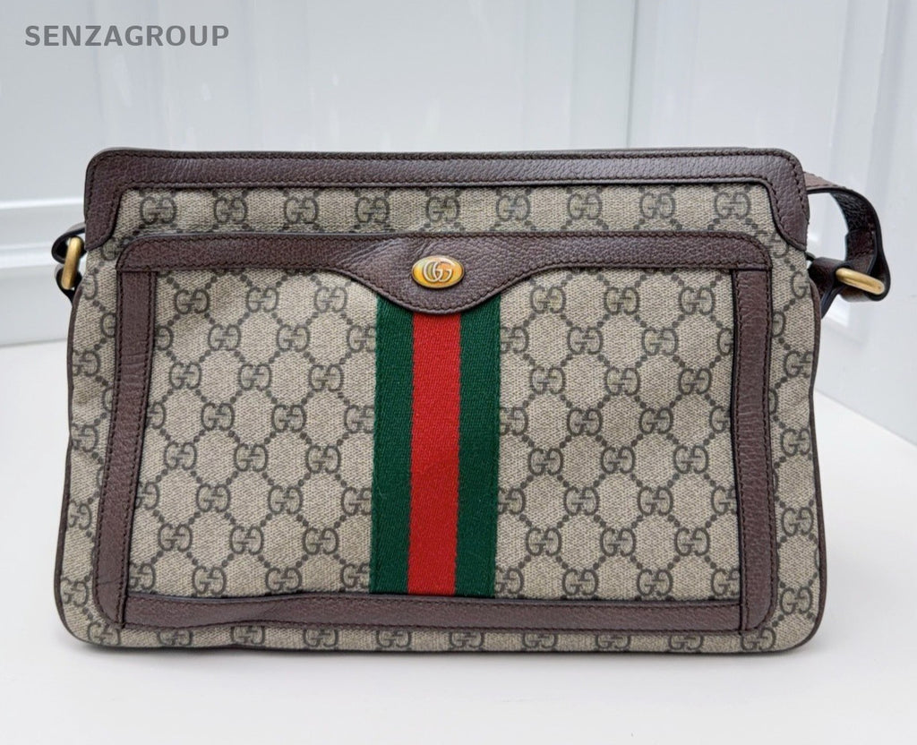 Gucci Ophidia Canvas Shoulder Bag Brown Gold Women Classic Fashion