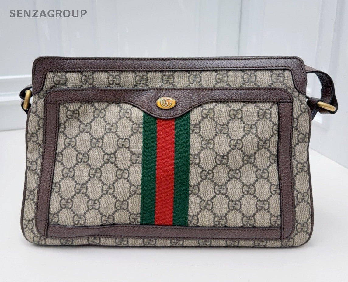 Gucci Ophidia Canvas Shoulder Bag Brown Gold Women Classic Fashion