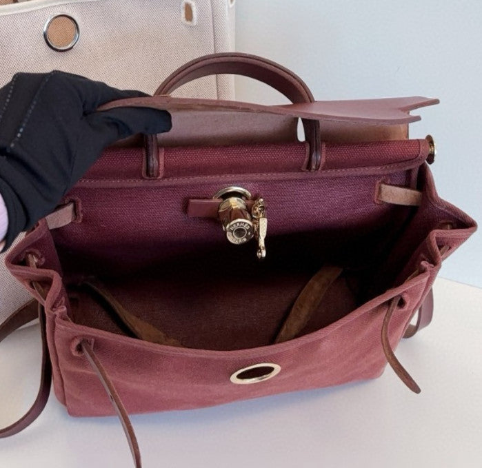 Hermes Herbag31 Backpack Red Brown Gold Hardware Women Classic Fashion