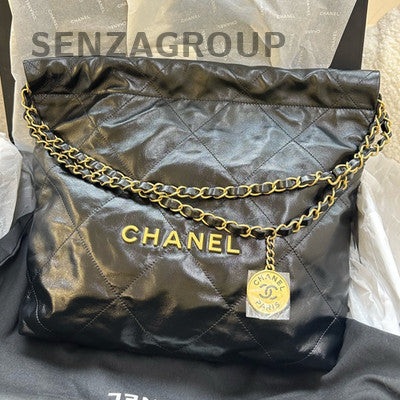 Chanel 22 Bag Small Black Gold Chain Shoulder Crossbody Quilted Women