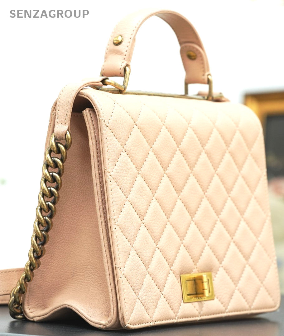 CHANEL Top Handle Diamond pattern Handbag Pink Gold Shoulder bag