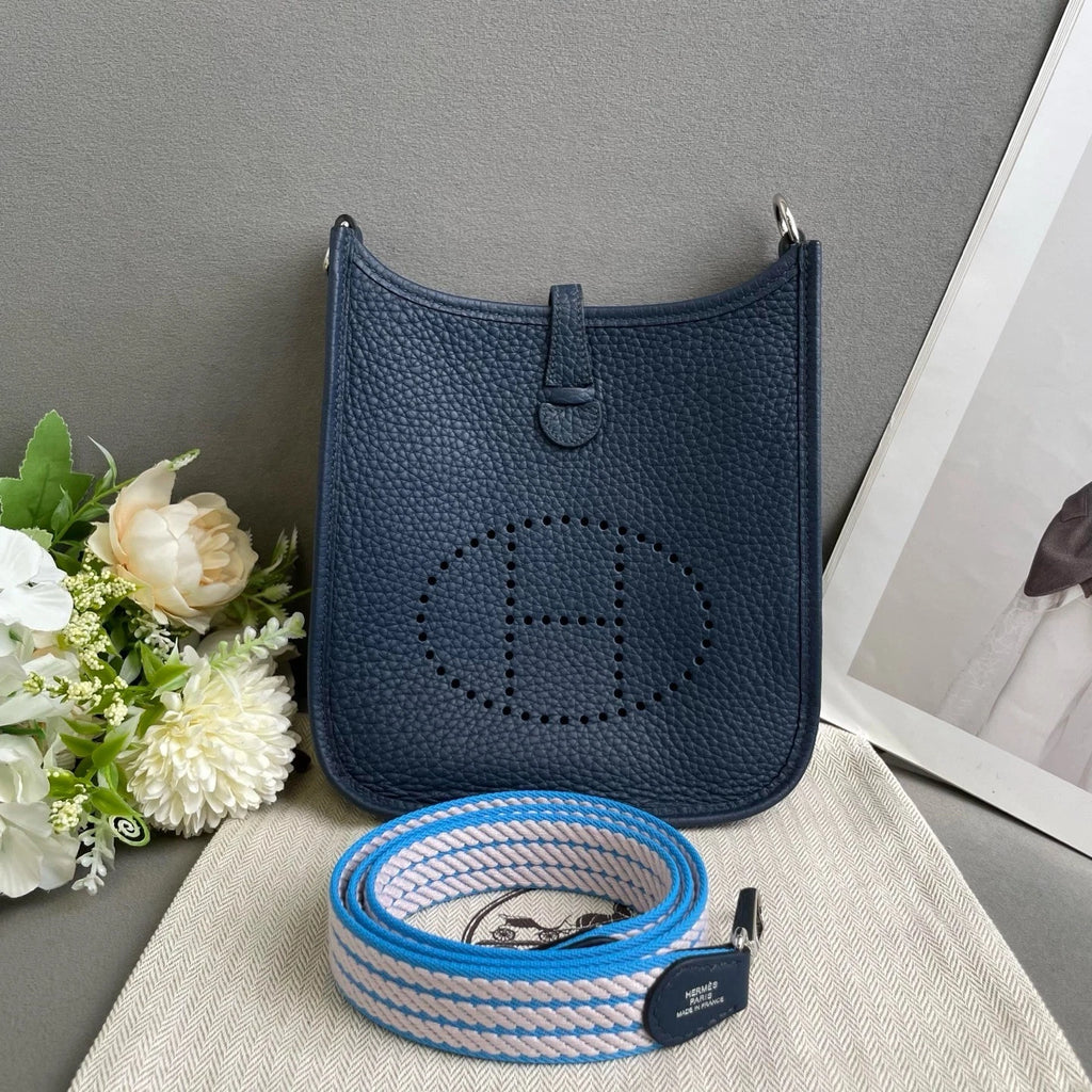Hermes Mini Evelyne Blue Leather Crossbody Bag For Women