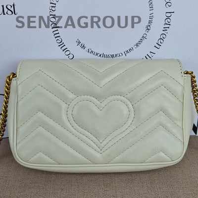 Gucci Marmont Mini Chain Shoulder Bag in White Gold - Fashion Women