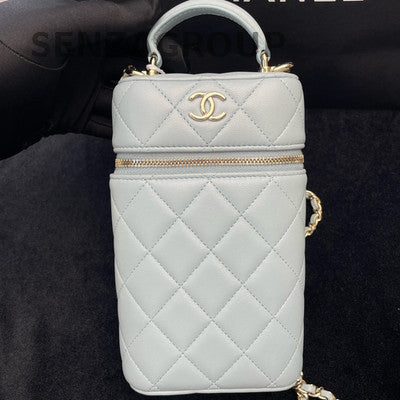 Chanel Quilted Chain Crossbody Phone Bag - White Gold
