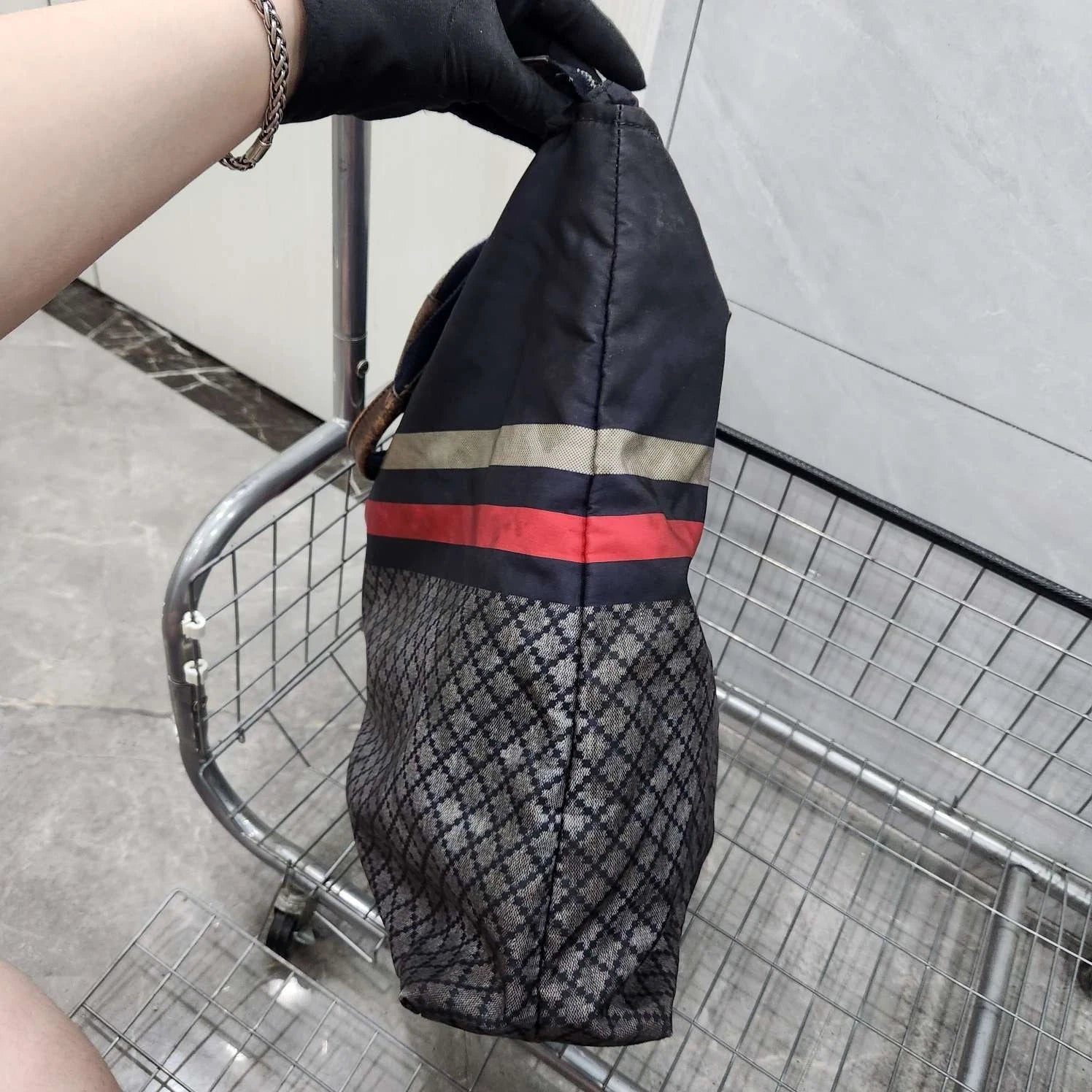 Gucci Canvas Panel Leather Tote Handbag For Women