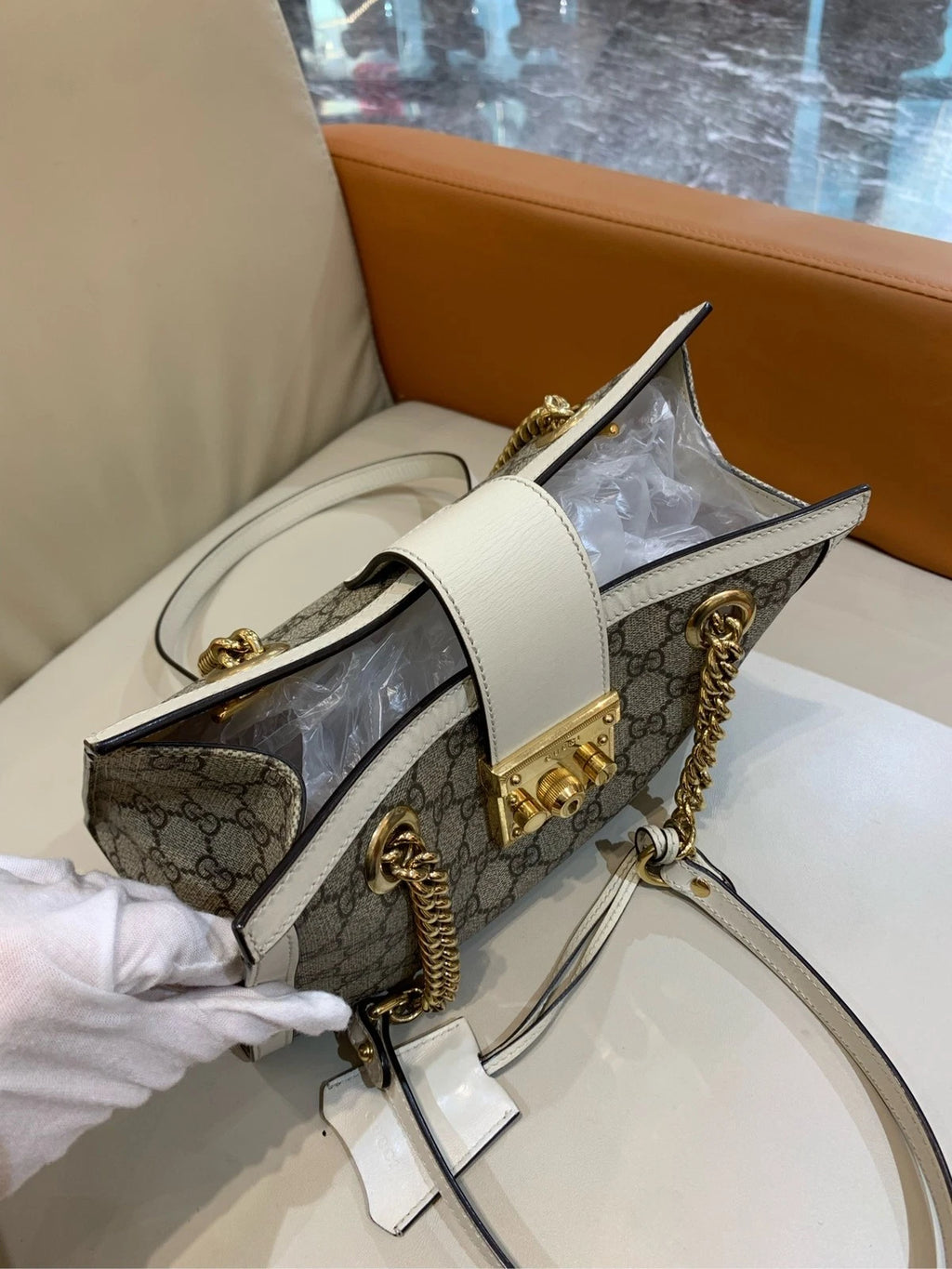 GUCCI Padlock Small GG Supreme Canvas Shoulder Bag For Women