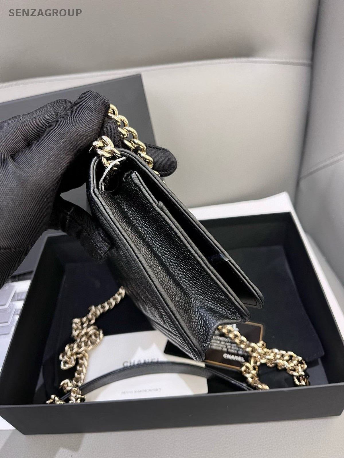 CHANEL Leboy Woc Caviar Diamon Pattern Chain Shoulder bag Black Gold Women
