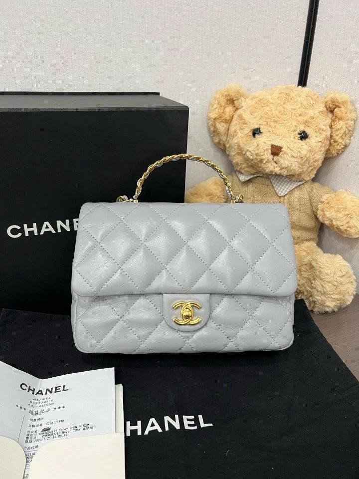 CHANEL 23B Gray Twisted Handle Square Crossbody Bag For Women