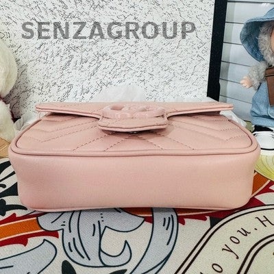 Gucci Mini Marmont Bag Pink Ceramic Button Chain Shoulder Bag Women's Fashion