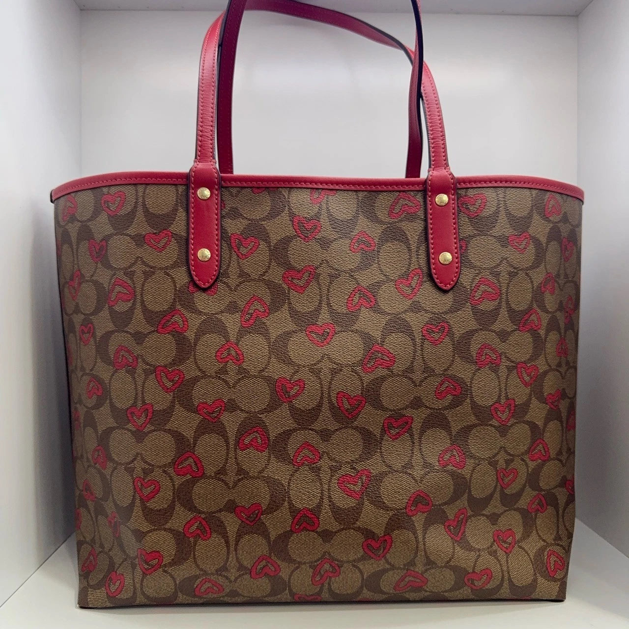 Coach City 33 Reversible Heart Print Canvas Tote Handbag For Women
