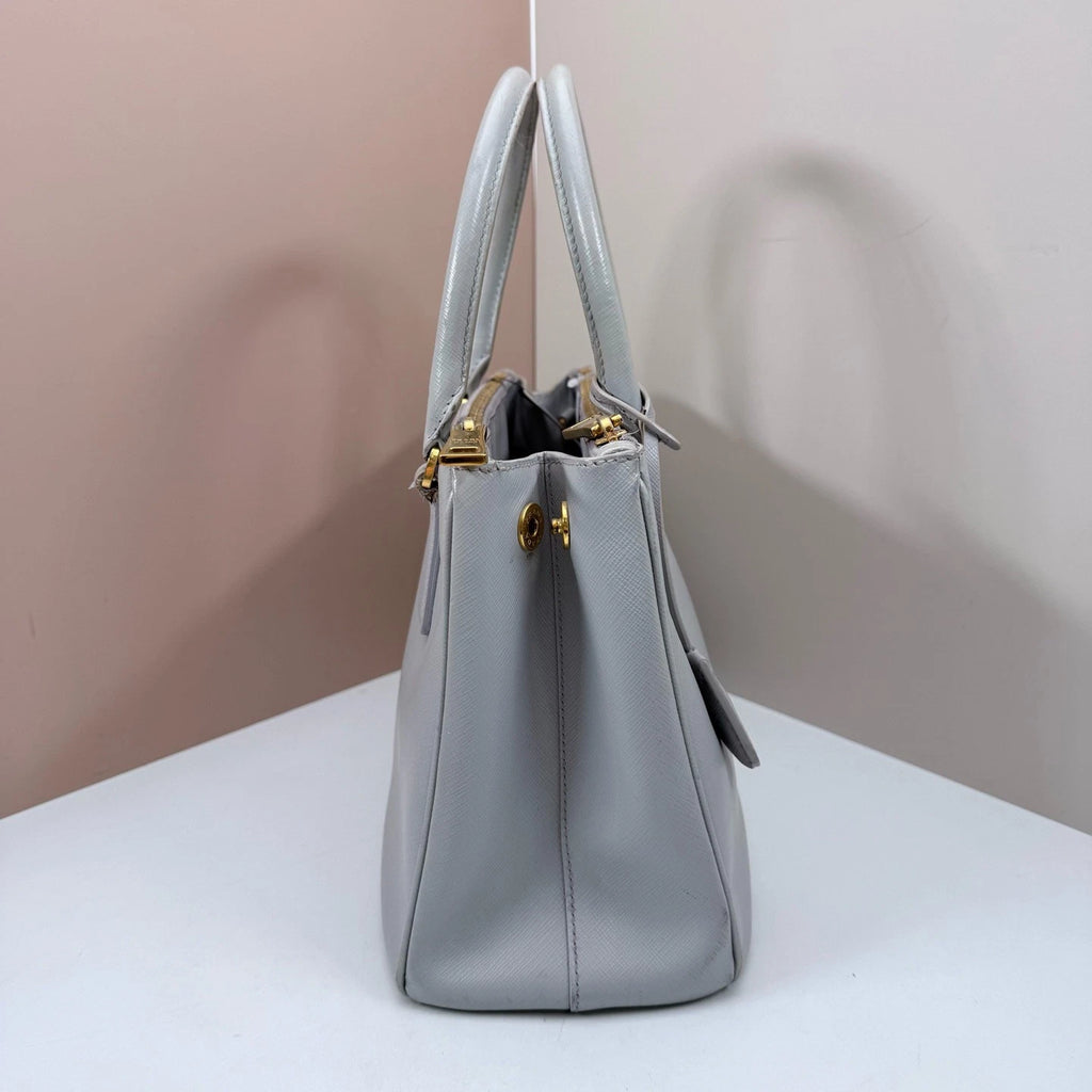 Prada Galleria 2Way Top Handle Bag Crossbody Gray Gold Used Women Classic