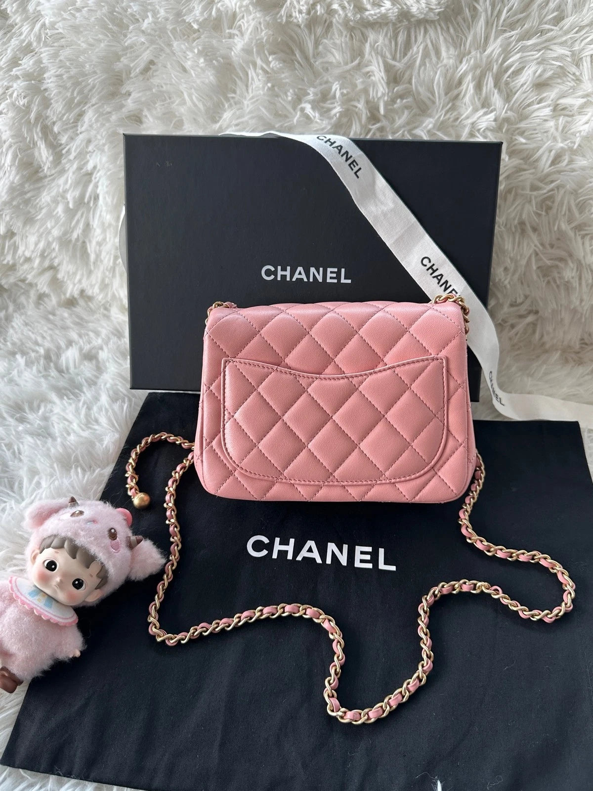 CHANEL Mini Pink Lambskin Gold Ball Crossbody Shoulder Bag Women