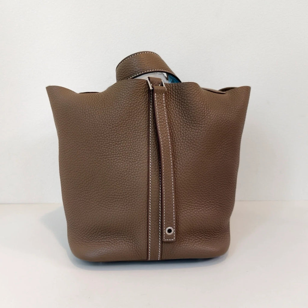 Hermes Picotin22 Top Handle Bag Brown Silver Used Women Classic Fashion