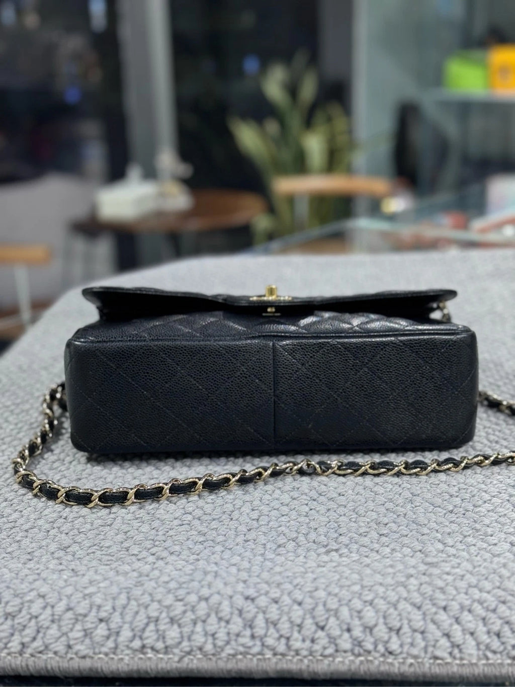 CHANEL CF Jumbo Black Leather Shoulder Bag For Women Pre-owned
