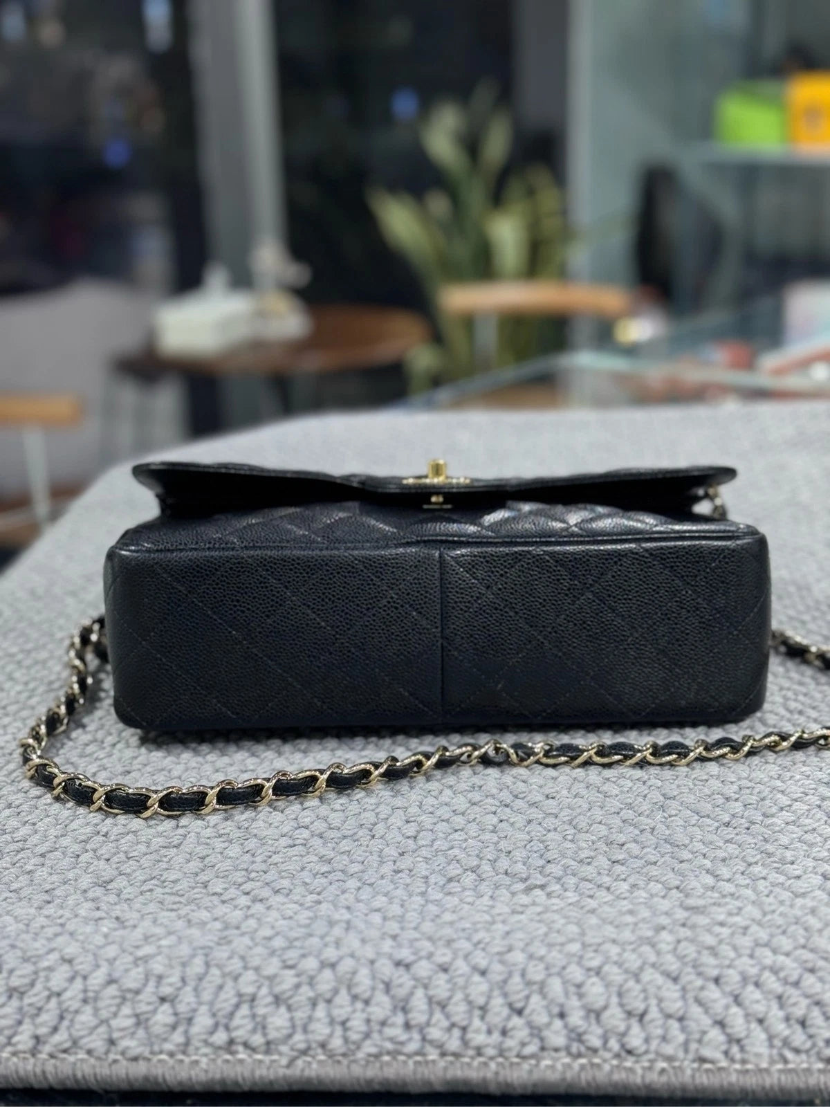 CHANEL CF Jumbo Black Leather Shoulder Bag For Women Pre-owned