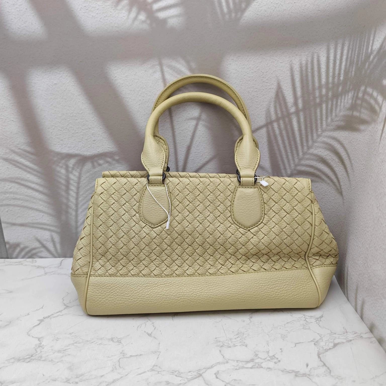 Bottega Veneta Yellow Woven Leather Tote Handbag Shoulder Crossbody Women