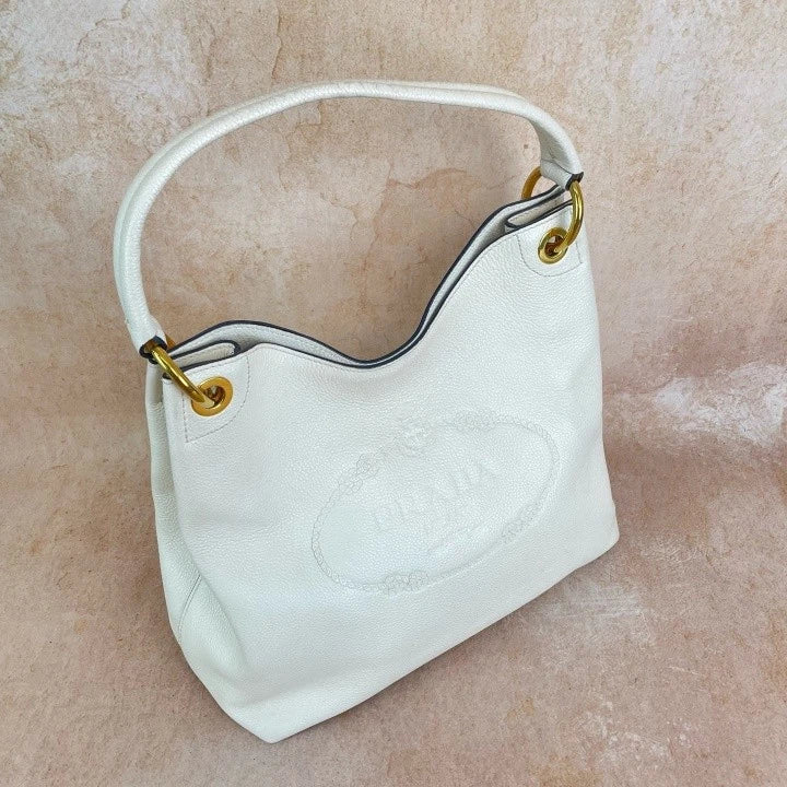 Prada White Nylon Hobo Shoulder Handbag For Women