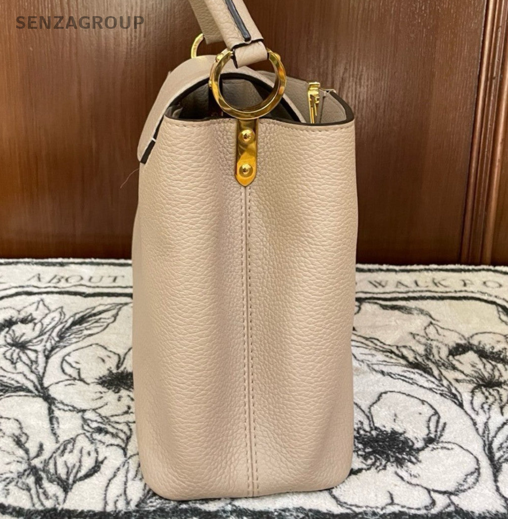 Louis Vuitton Capucines MM Top Handle Bag Crossbody Apricot Gold Women Classic