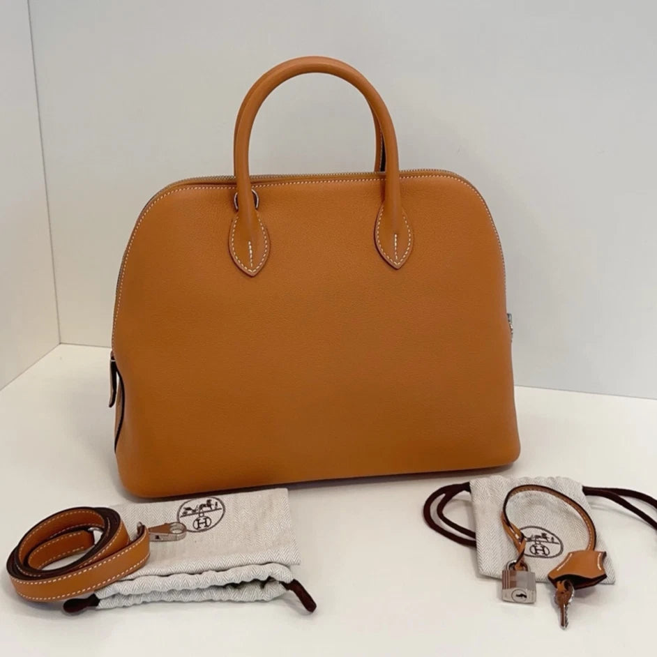 Hermes Bolide Evercolor Top Handle Crossbody Brown Silver Used Women Classic