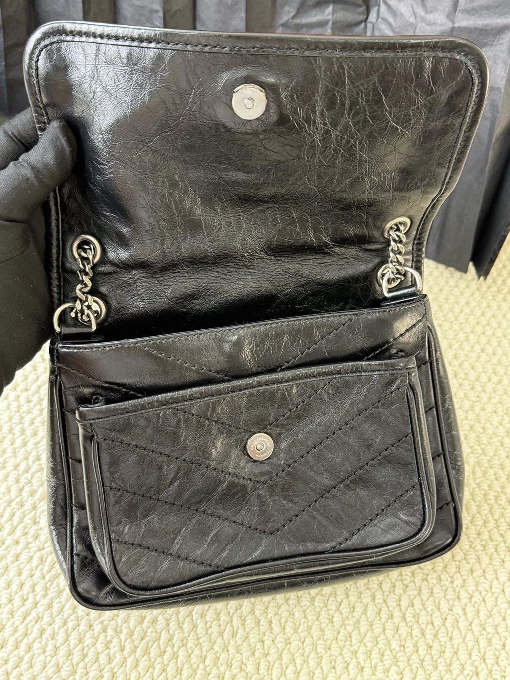 Saint Laurent Niki Leather Black Shoulder Bag Crossbody Excellent